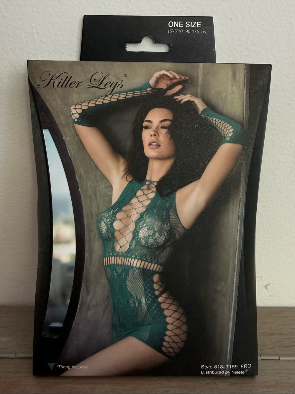 Yelete Killer Legs Green Lace Fishnet Chemise Minidress & Thong Set NIB OSFM